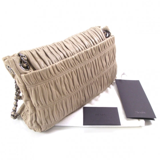 Prada Nappa Ruched Shoulder Bag Visone 3 of 9