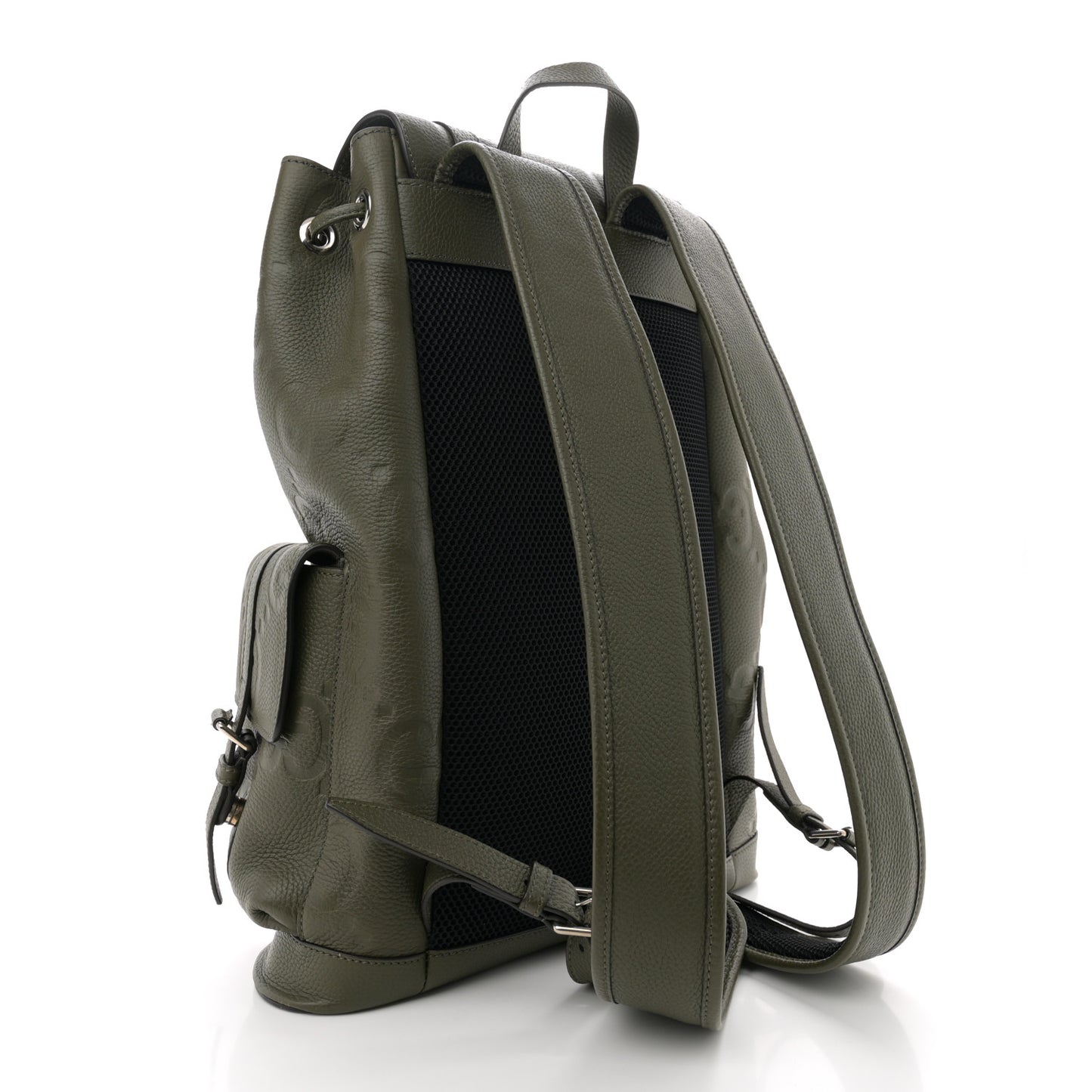 Piuma Calfskin Jumbo GG Embossed Double Buckle Backpack Dark Vintage Olive
