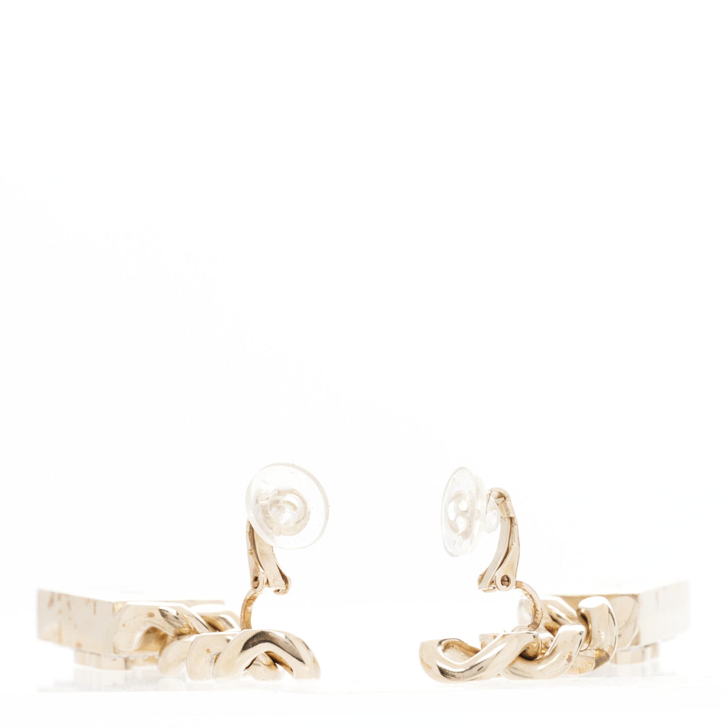 Crystal Dog Tag Charm Clip On Earrings Gold