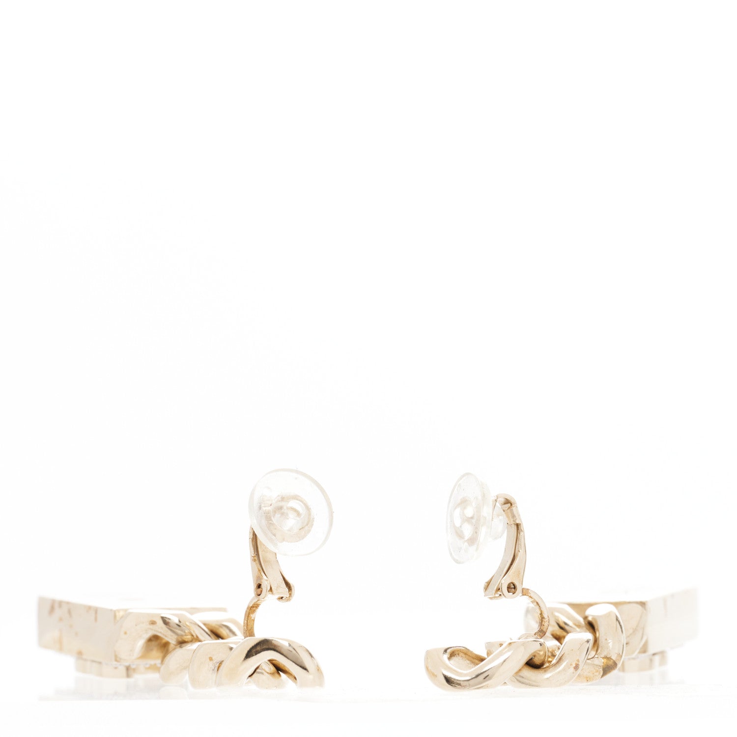 Chanel Crystal Dog Tag Charm Clip On Earrings Gold 3 of 5