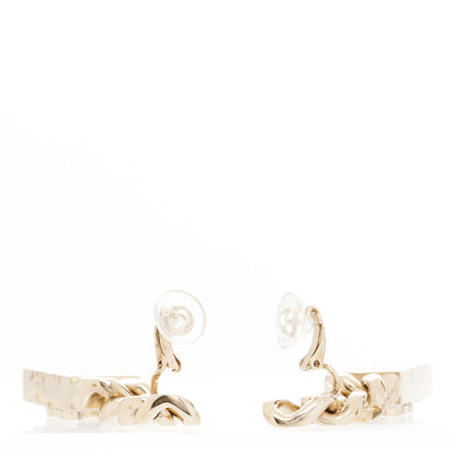 Chanel Crystal Dog Tag Charm Clip On Earrings Gold 3 of 5