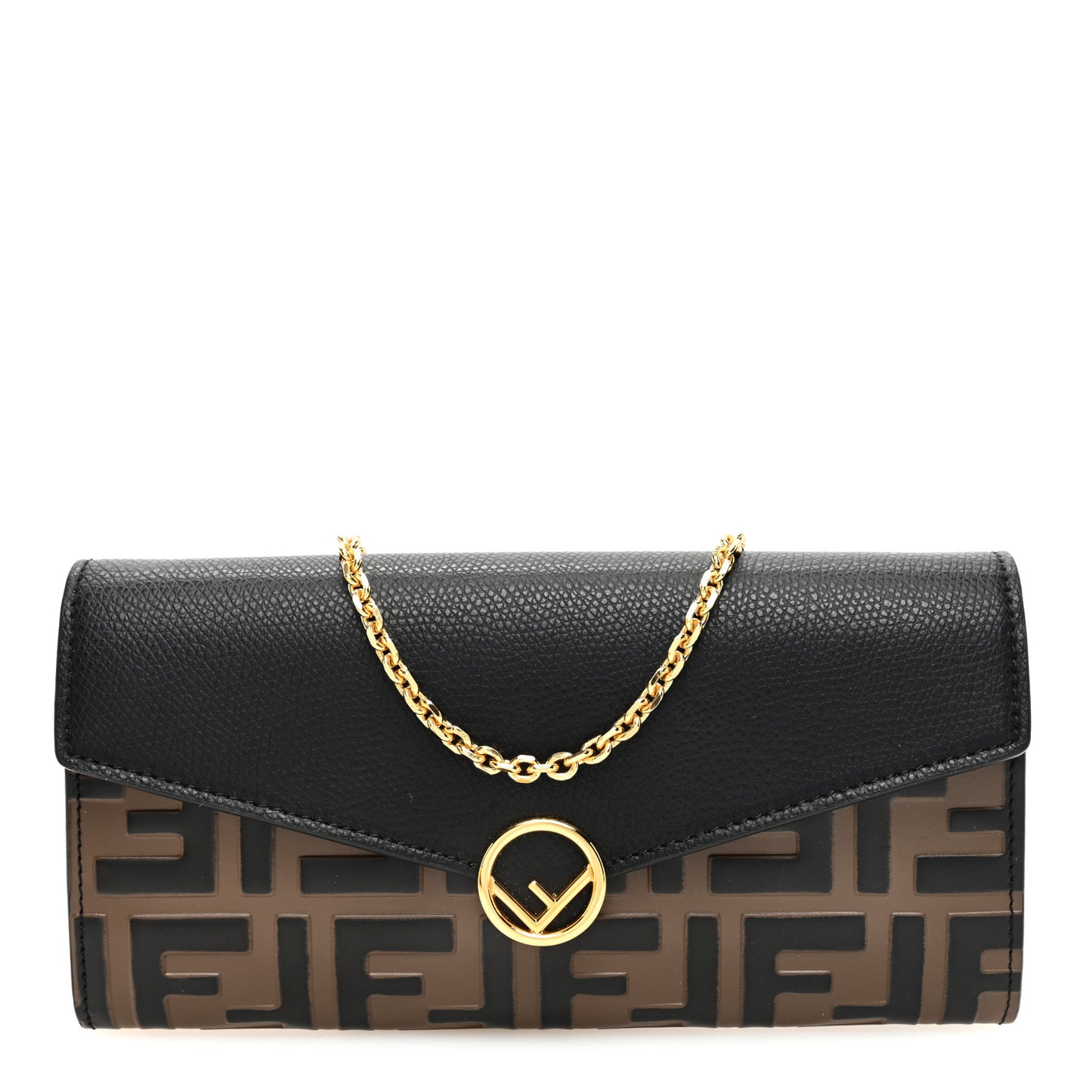 Vitello Cruise F is Fendi Bi-Color FF 1974 Embossed Continental Envelope Wallet On Chain Maya Black
