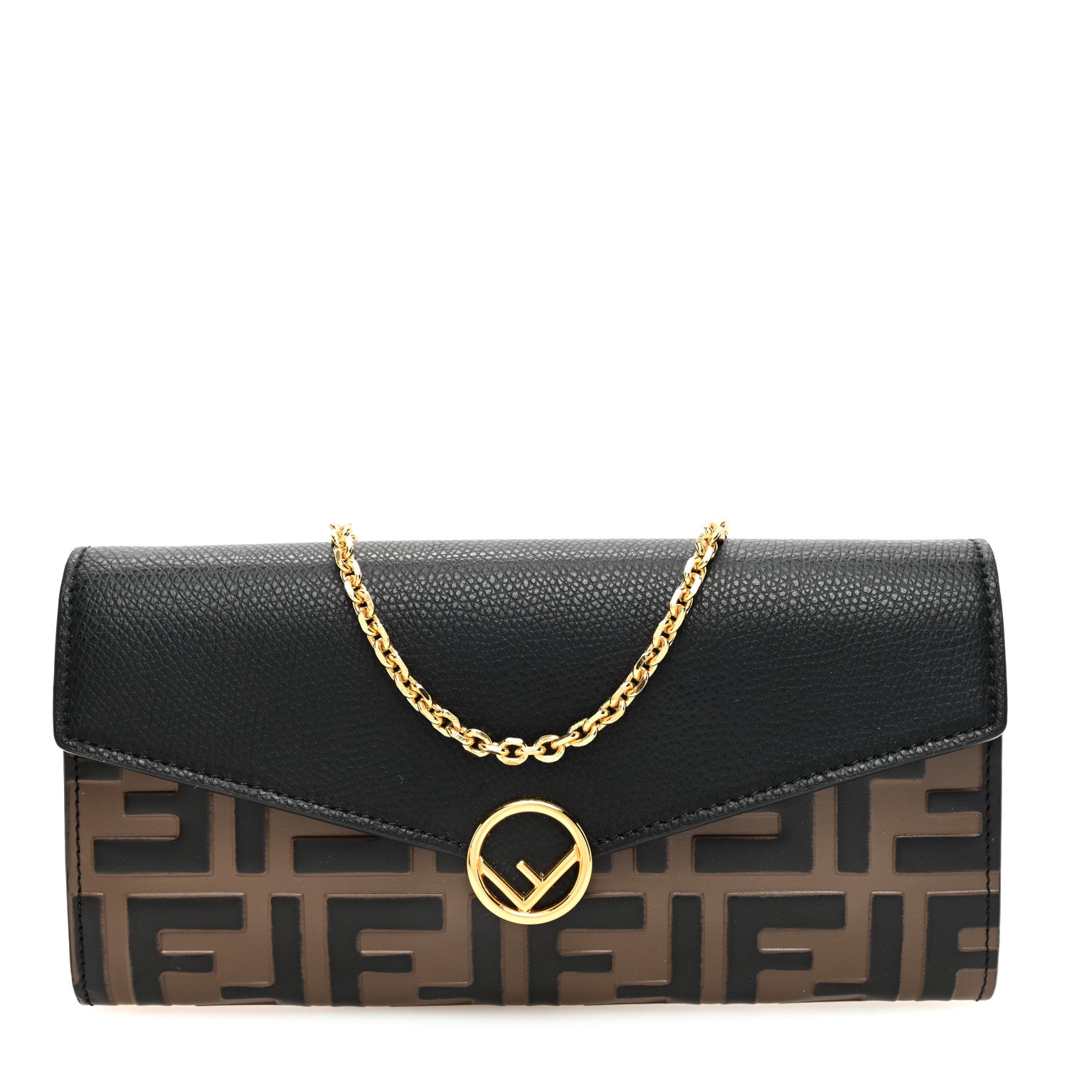Fendi Vitello Cruise F is Fendi Bi-Color FF 1974 Embossed Continental Envelope Wallet On Chain Maya Black 1 of 10