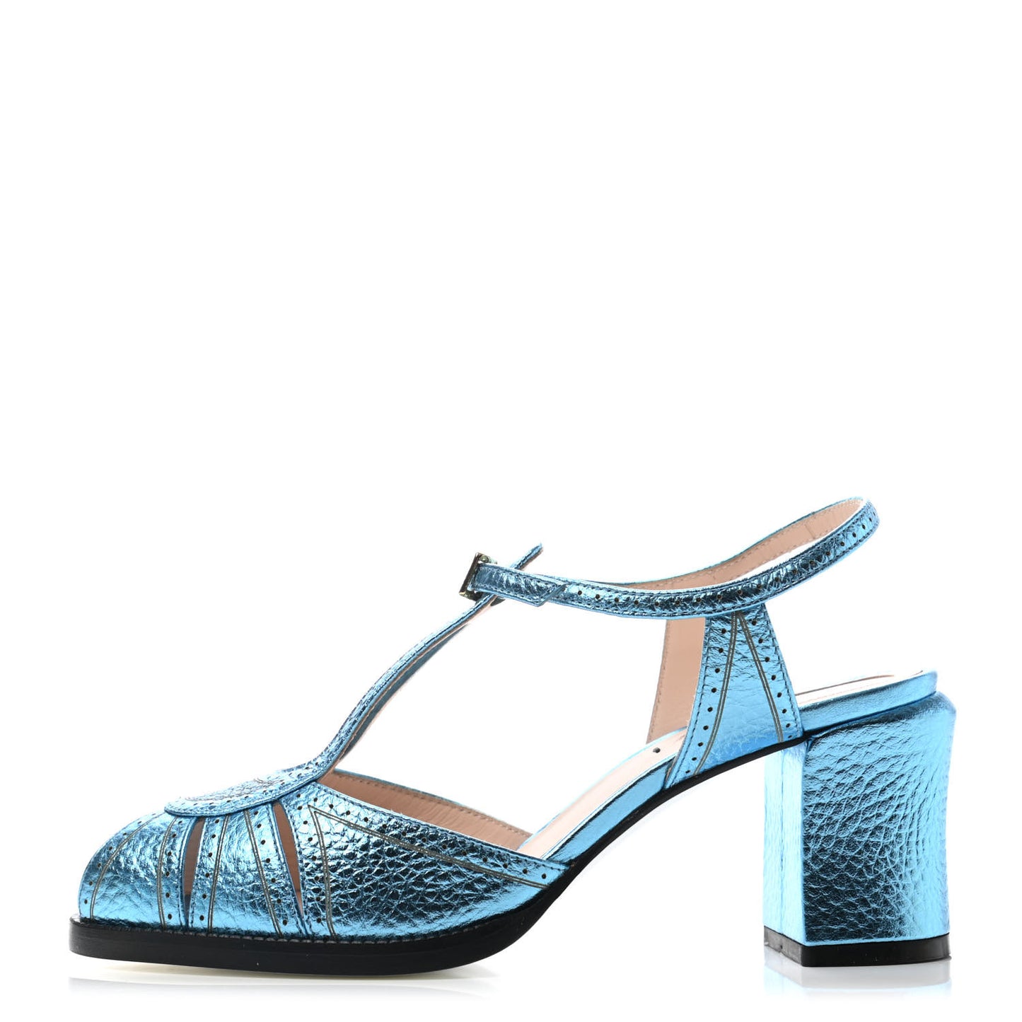 Metallic Calfskin Chameleon Block Heel Pumps 36 Blue