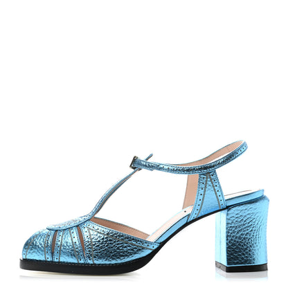 Fendi Metallic Calfskin Chameleon Block Heel Pumps 36 Blue 1 of 5