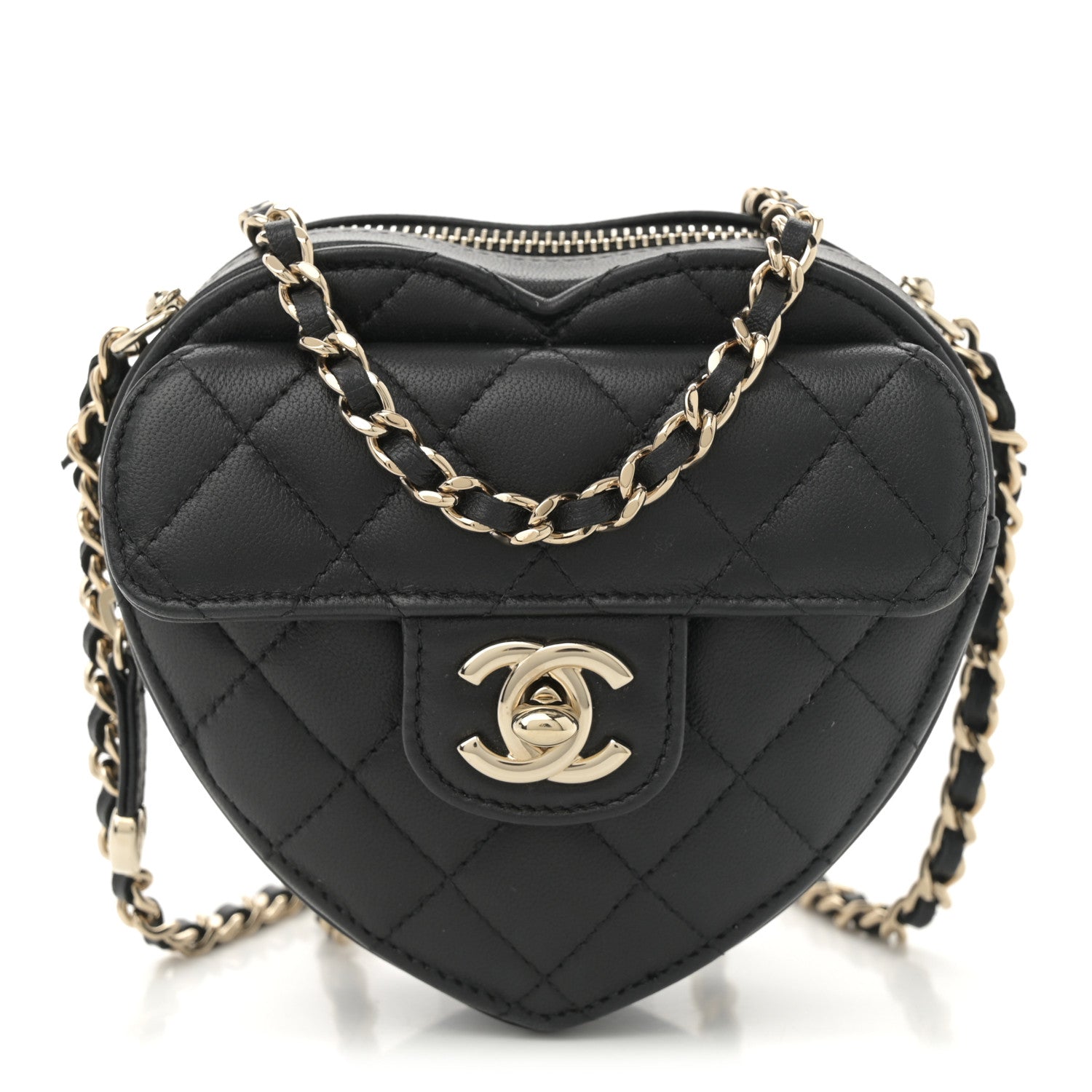 Chanel Lambskin Quilted CC In Love Heart Clutch With Chain  Black 1 of 11