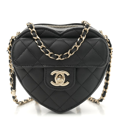 Chanel Lambskin Quilted CC In Love Heart Clutch With Chain  Black 1 of 11