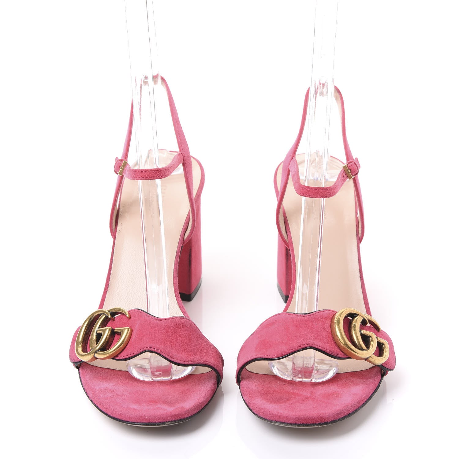Gucci Kid Scamosciato GG Marmont Ankle Wrap 75mm Sandals 37 Hot Pink 2 of 7
