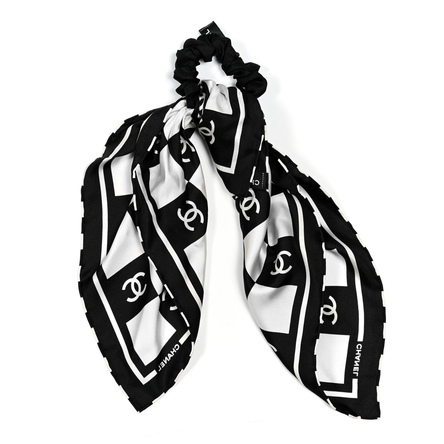 Silk Twill Hair Scarf Black White