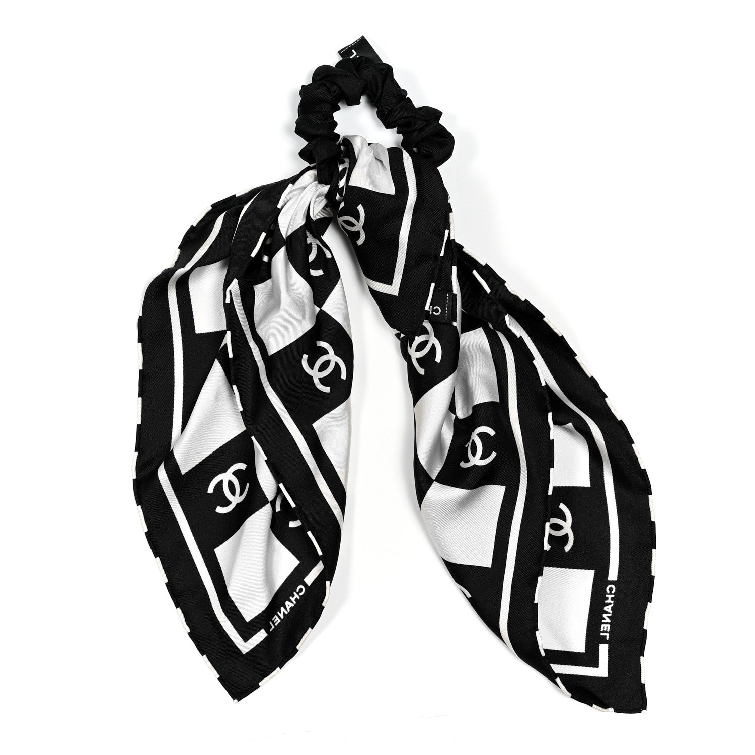 Chanel Silk Twill Hair Scarf Black White 1 of 3