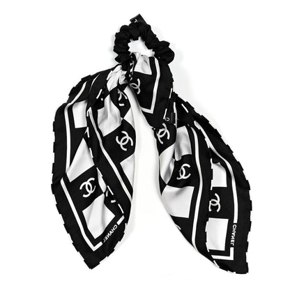 Chanel Silk Twill Hair Scarf Black White 1 of 3