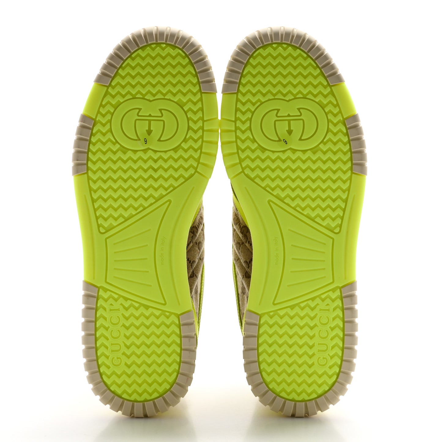 GG Supreme Monogram Mens Re Web Sneakers 9 Neon Yellow Beige Ebony