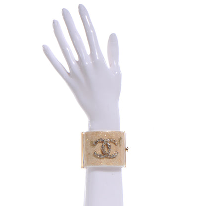 Chanel Resin Crystal CC Cuff Gold Glitter White 2 of 7