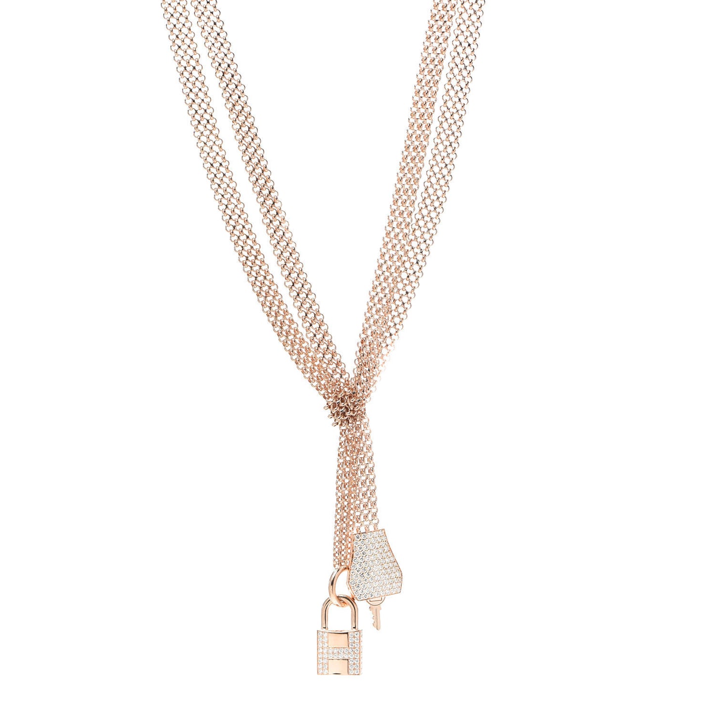 18K Rose Gold Pave Diamond GM Kelly Clochette Necklace ST