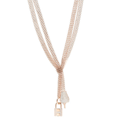 Hermes 18K Rose Gold Pave Diamond GM Kelly Clochette Necklace ST 1 of 7