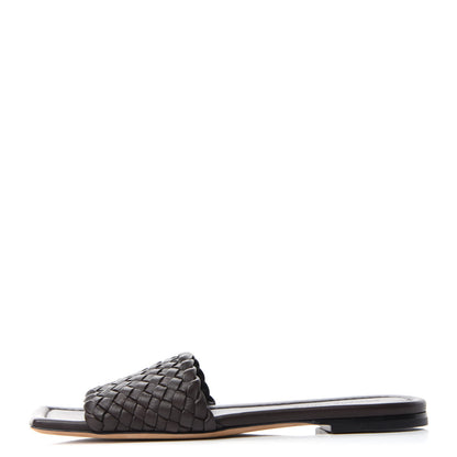 Bottega Veneta Nappa Intrecciato Squared Toe Flat Sandals 38.5 Espresso 1 of 8