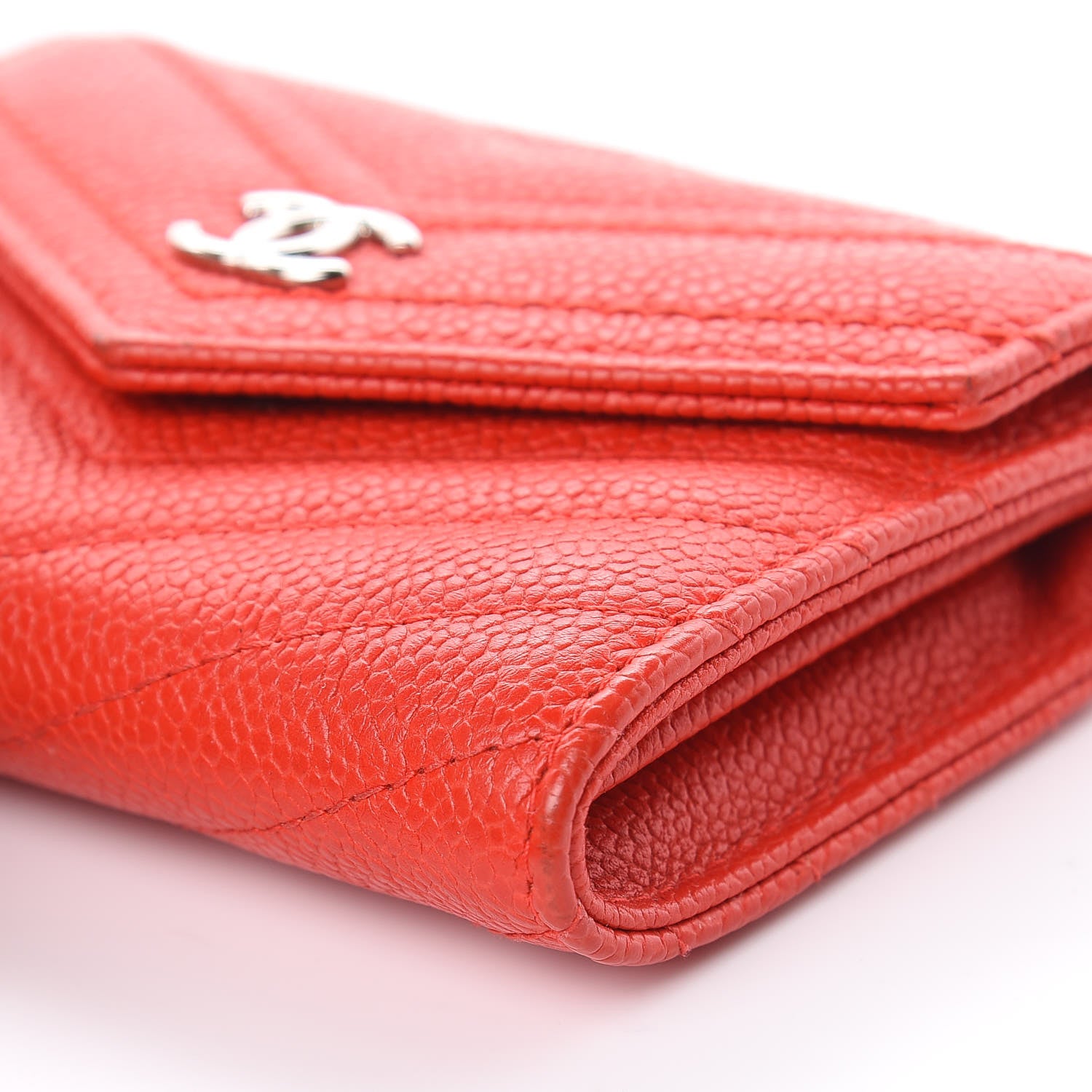 Chanel Caviar Chevron Quilted Flap Card Holder Wallet Red 9 of 11