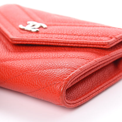 Chanel Caviar Chevron Quilted Flap Card Holder Wallet Red 9 of 11