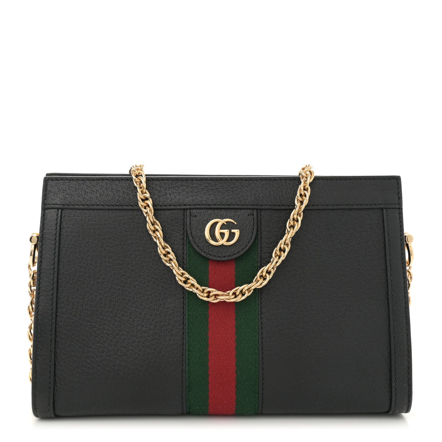 Gucci Calfskin GG Web Small Ophidia Chain Shoulder Bag Black 1 of 10