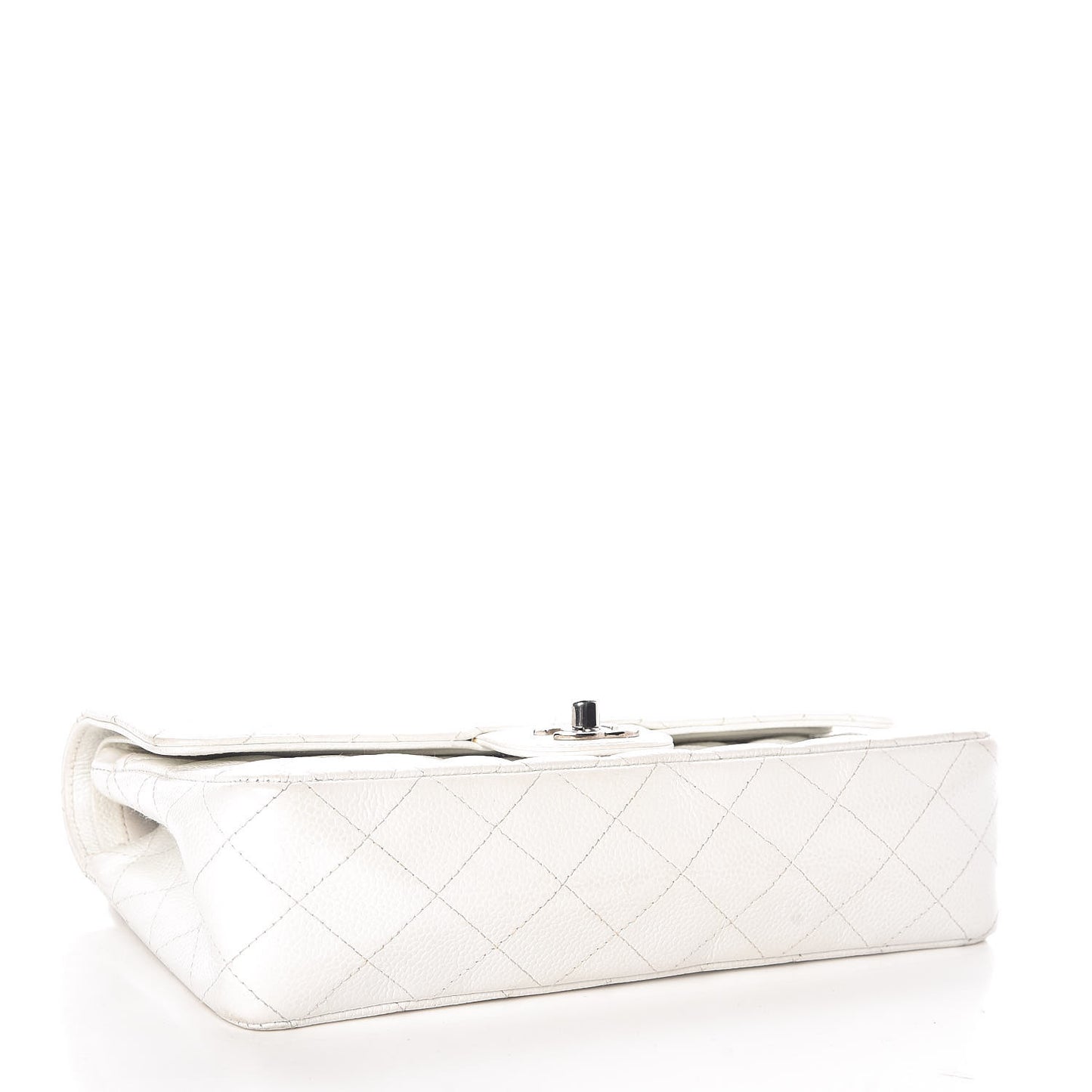 Caviar Quilted Medium Double Flap White