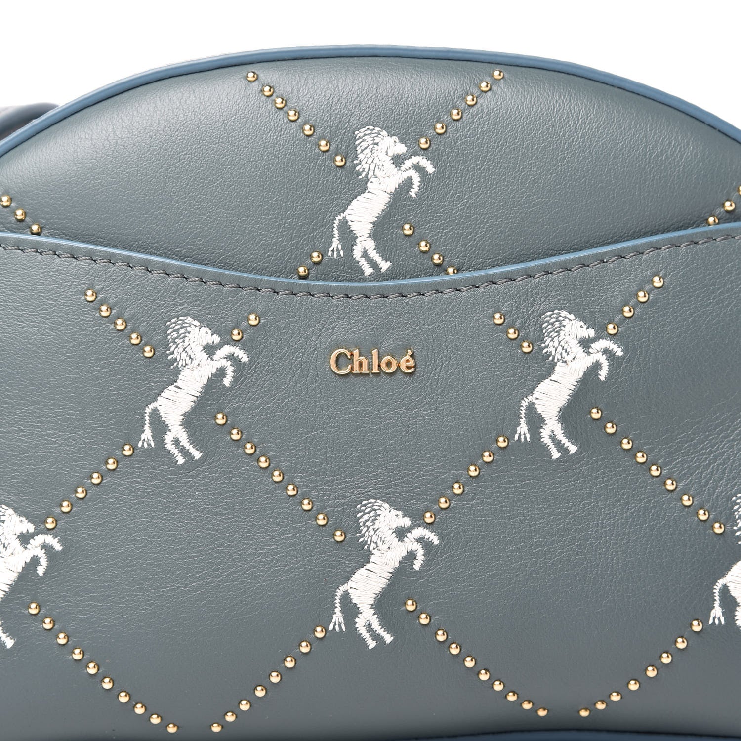 Chloe Smooth Calfskin Little Horses Embroidered Shoulder Bag Cloudy Blue 9 of 10