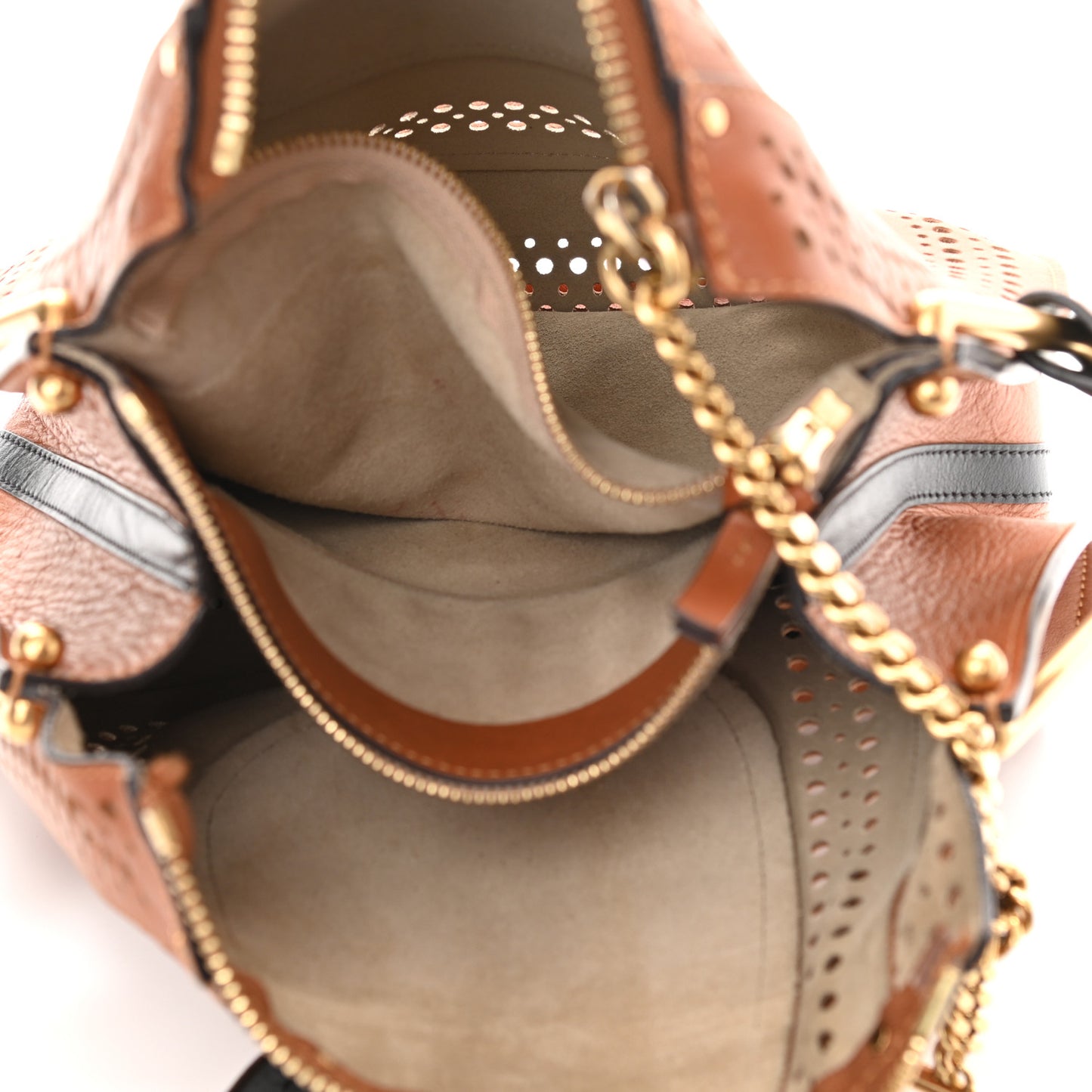 Calfskin Perforated Small Hayley Hobo Caramel