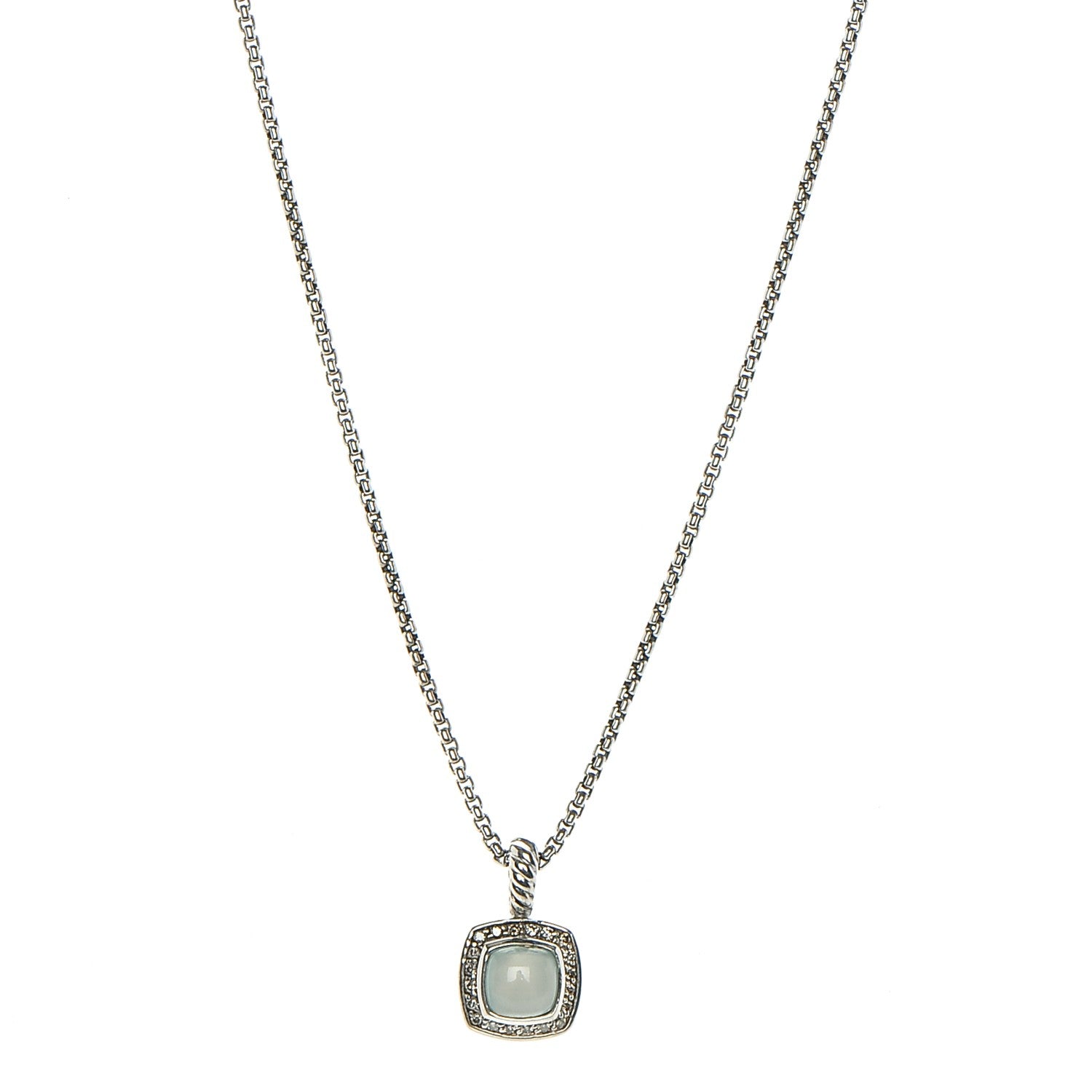 David Yurman Sterling Silver Diamond Chalcedony 7mm Petite Albion Necklace 1 of 5