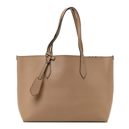 Burberry Grainy Calfskin Haymarket Check Medium Reversible Tote Camel 1 of 24