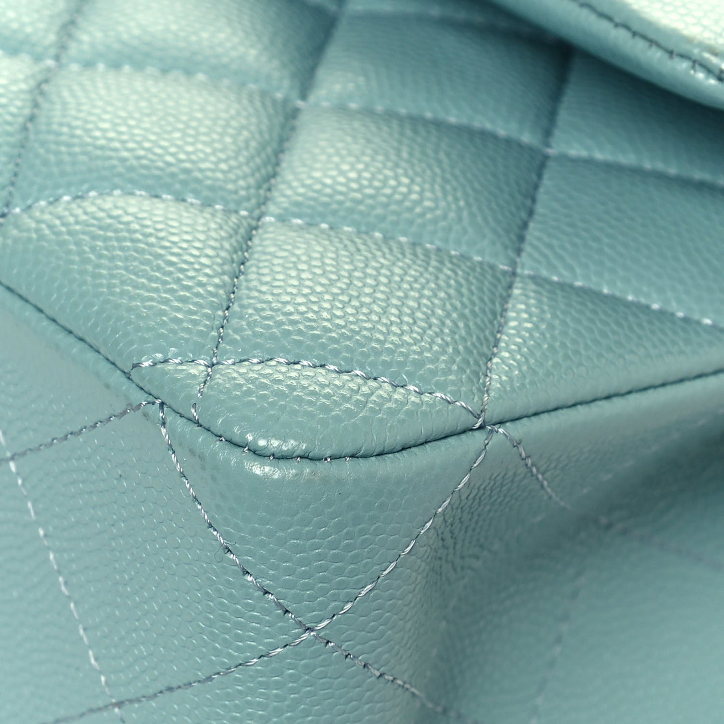 Caviar Quilted Medium Double Flap Light Blue