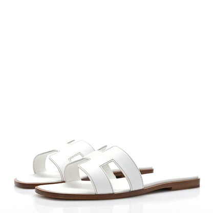 Hermes Box Calfskin Oran Sandals 37 White 3 of 9