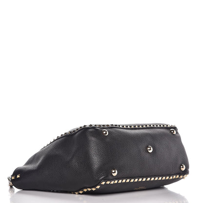 Valentino Garavani Alce Printed Calfskin Medium Rockstud Tote Black 5 of 9