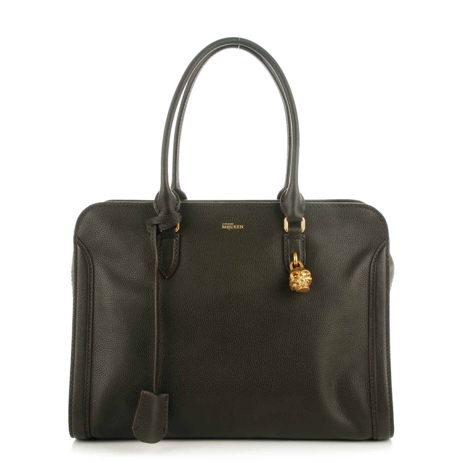 Alexander McQueen Pebbled Calfskin Large Skull Padlock Zip Around Tote Verde Militare 1 of 7