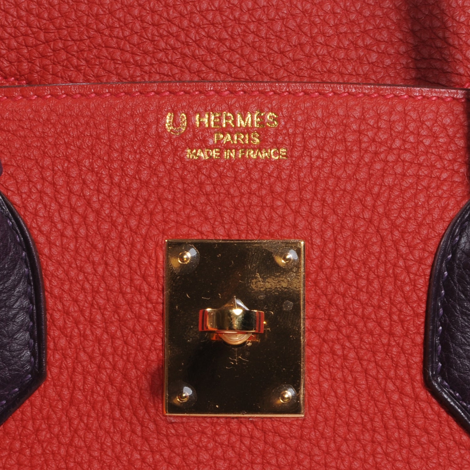 Hermes Togo Bi Color Horseshoe Birkin 35 Rouge Casaque and Raisin 8 of 13