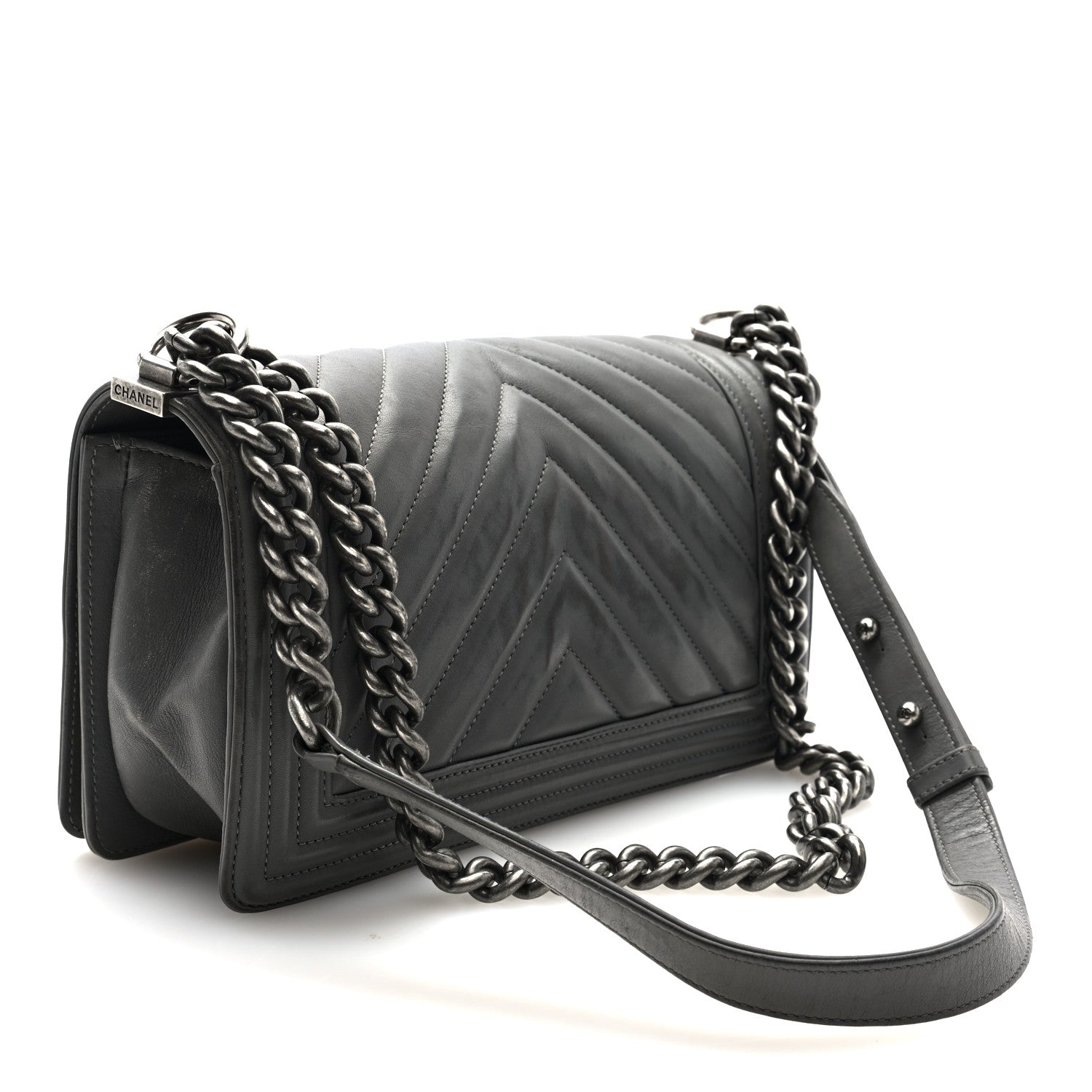 Chanel Lambskin Chevron Quilted Medium Boy Flap Grey 3 of 13