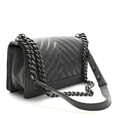 Chanel Lambskin Chevron Quilted Medium Boy Flap Grey 3 of 13