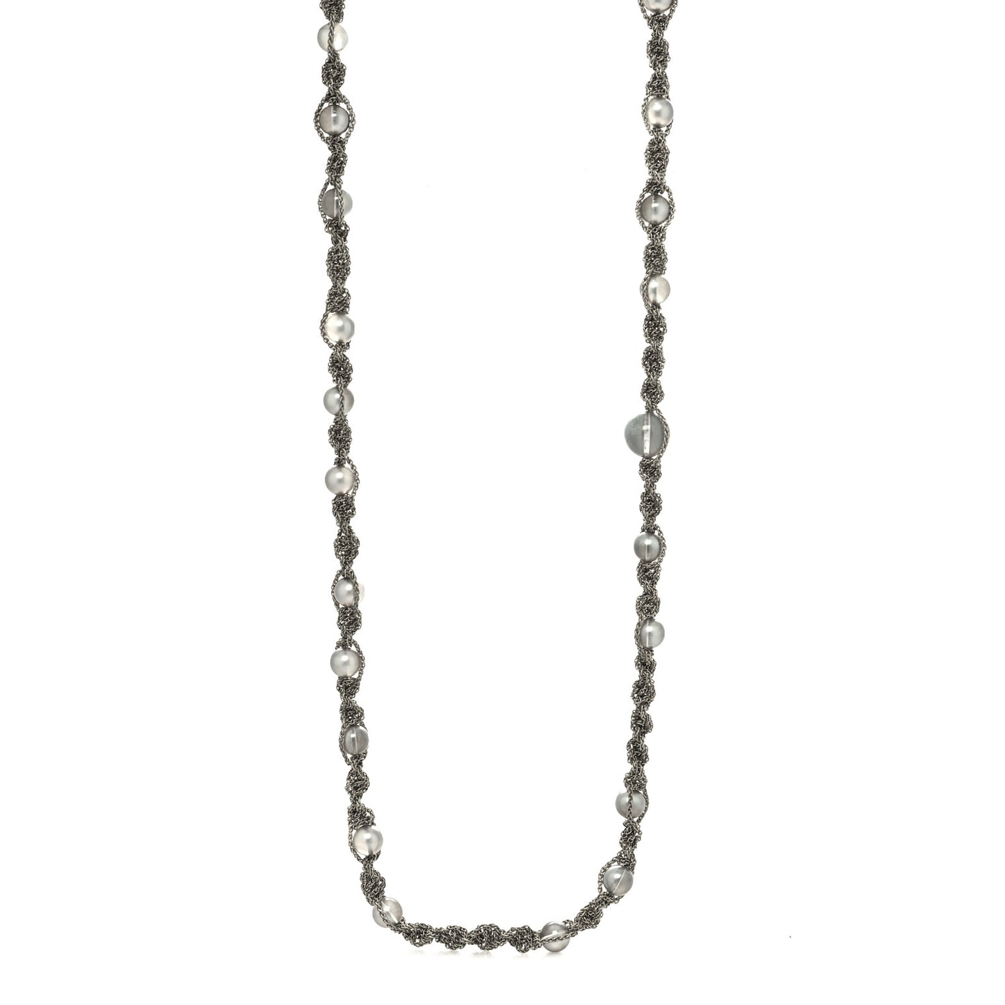 Pearl Bead CC Long Necklace Silver Grey