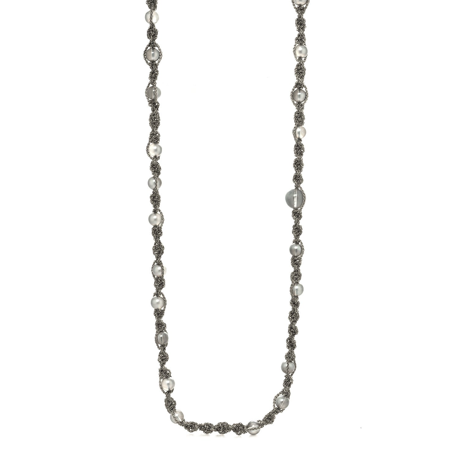 Chanel Pearl Bead CC Long Necklace Silver Grey 1 of 5