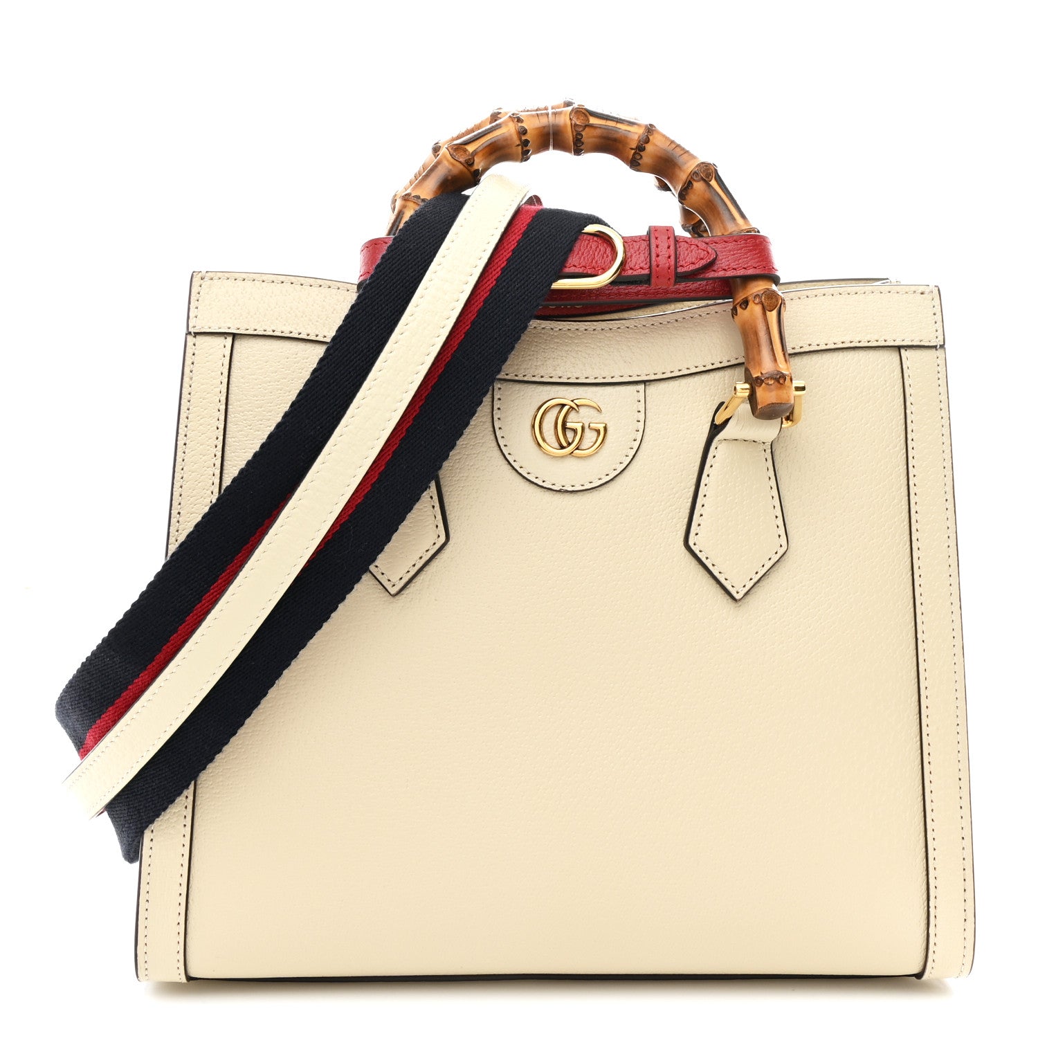 Gucci Textured Dollar Calfskin Web Small Diana Tote Bag Mystic White 2 of 19