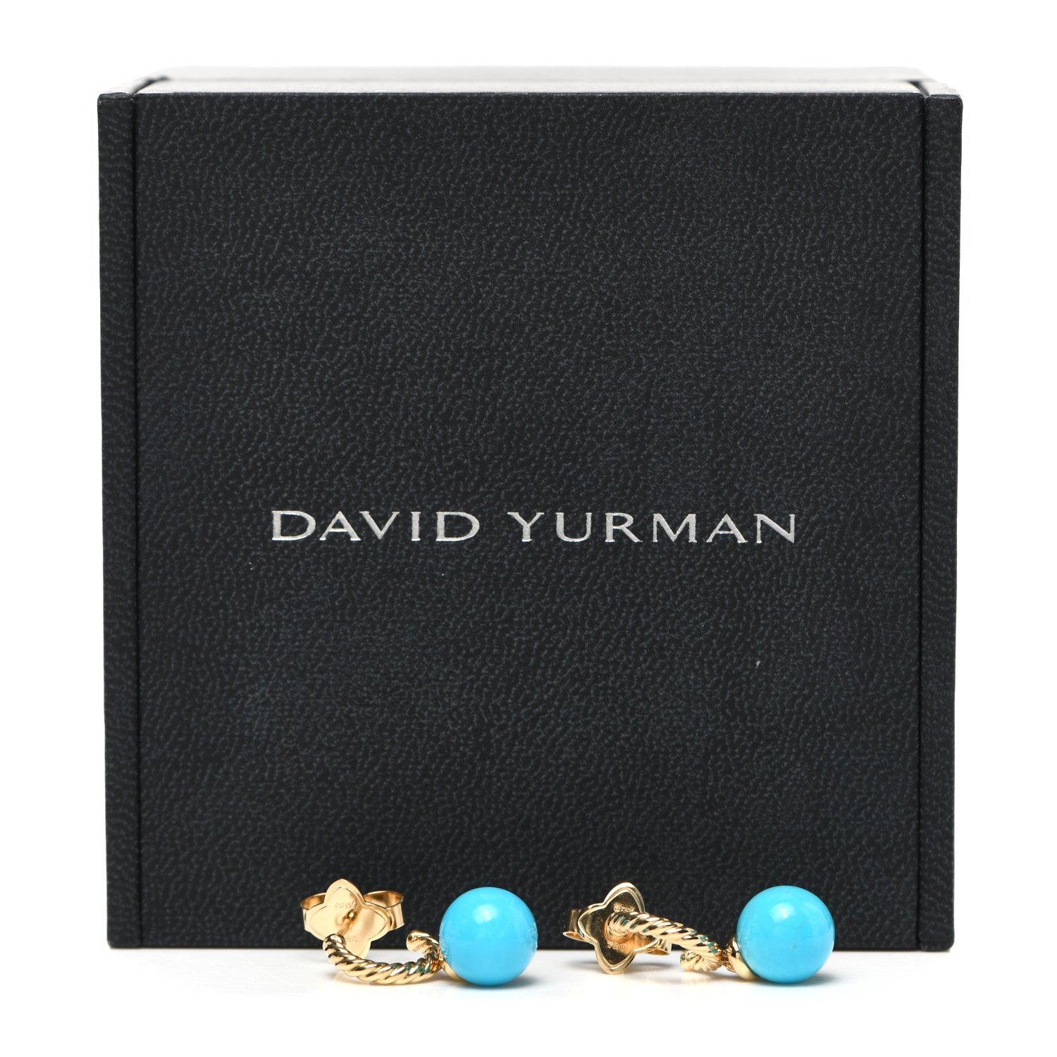 David Yurman 18K Yellow Gold Turquoise 9mm Solari Hoop Earrings 4 of 4