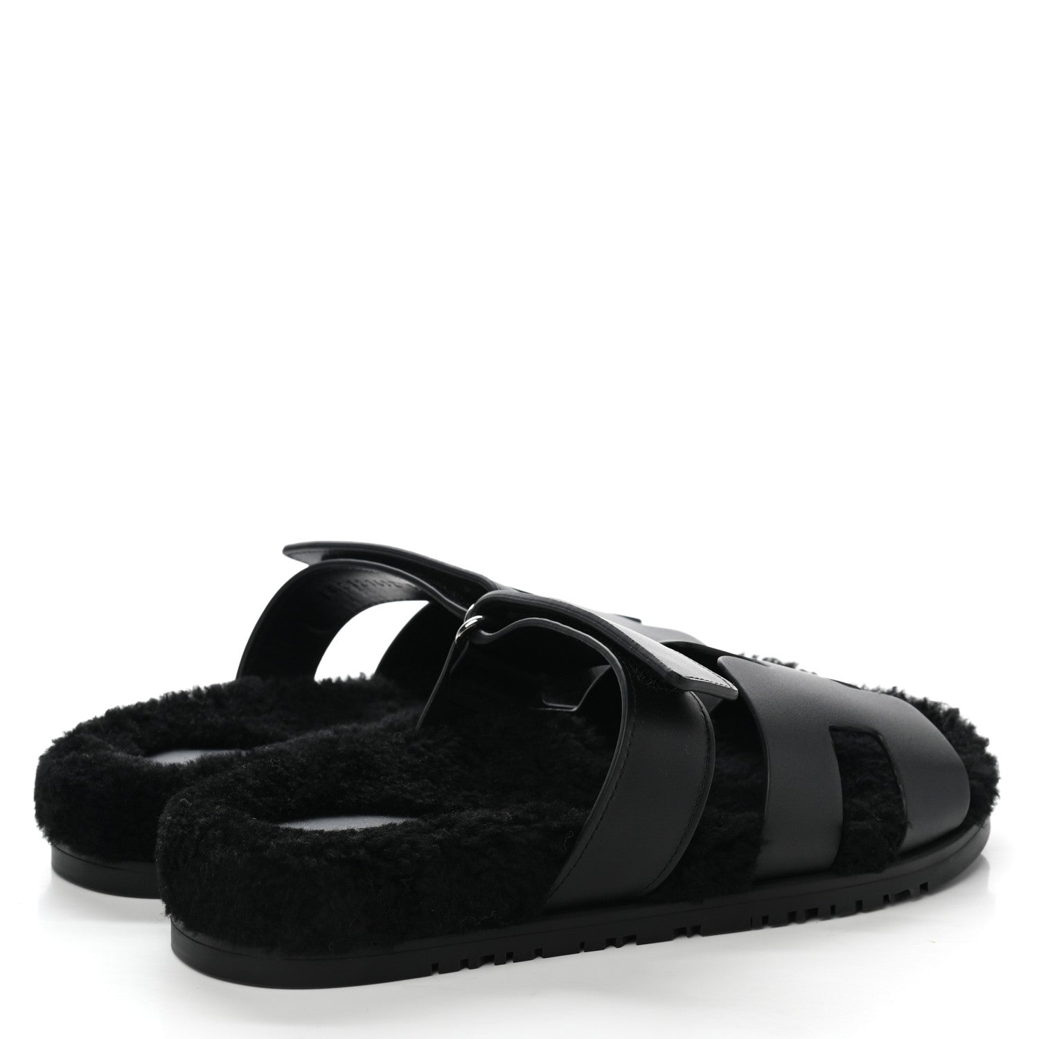 Hermes Calfskin Woolskin Womens Chypre Sandals 39.5 Black 4 of 10