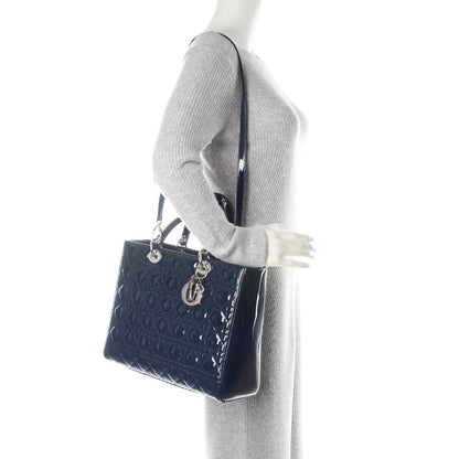 Christian Dior Patent Cannage Large Lady Dior Navy Blue 2 of 9