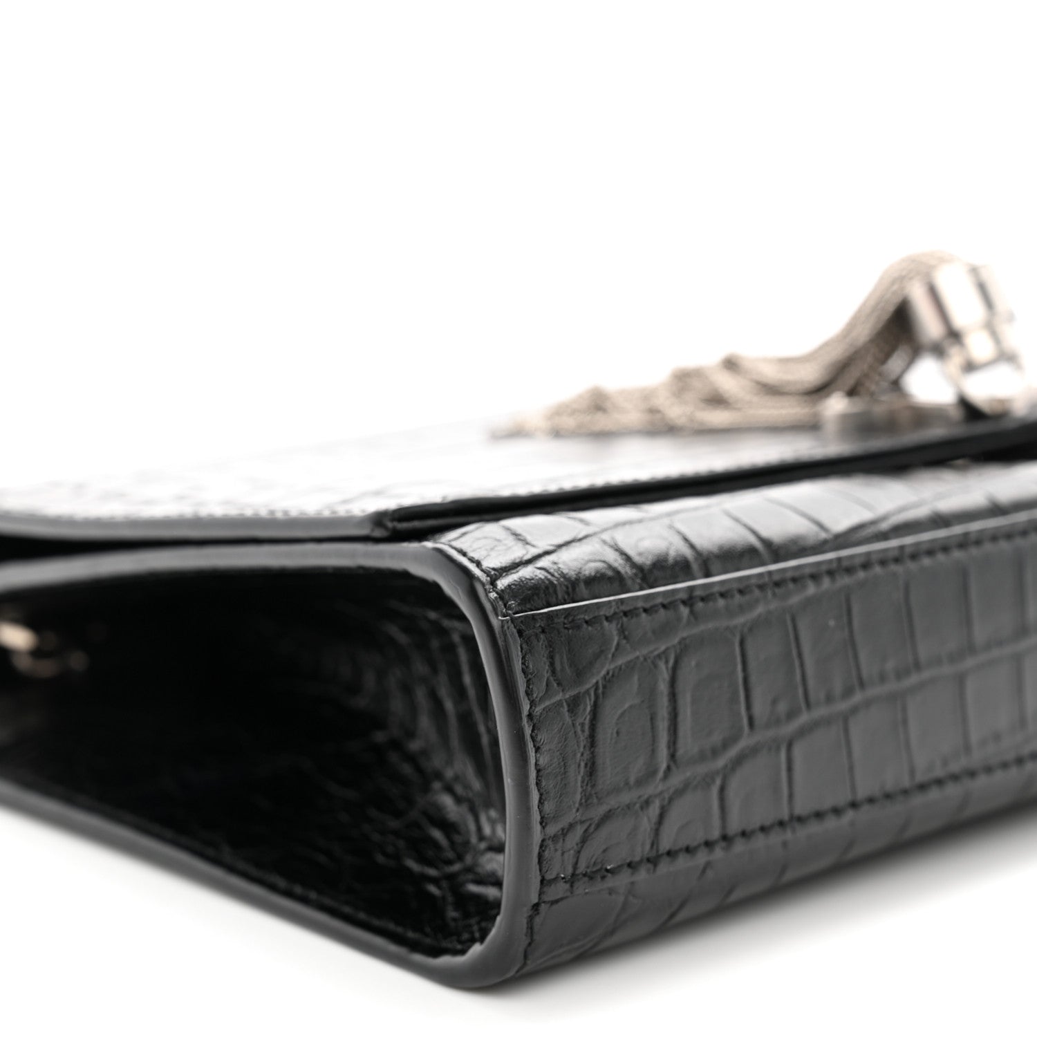 Saint Laurent Calfskin Crocodile Embossed Medium Classic Monogram Kate Tassel Satchel Black 9 of 11