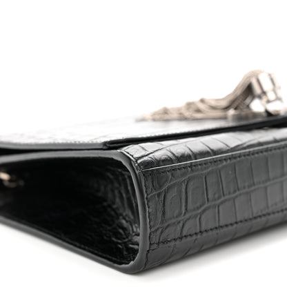 Saint Laurent Calfskin Crocodile Embossed Medium Classic Monogram Kate Tassel Satchel Black 9 of 11