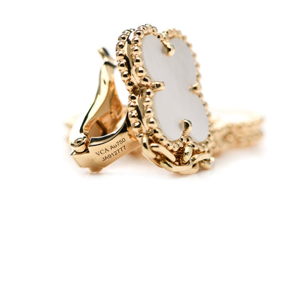 Van Cleef & Arpels 18K Yellow Gold Mother of Pearl Magic Alhambra 2 Motifs Clip-On Earrings 4 of 5
