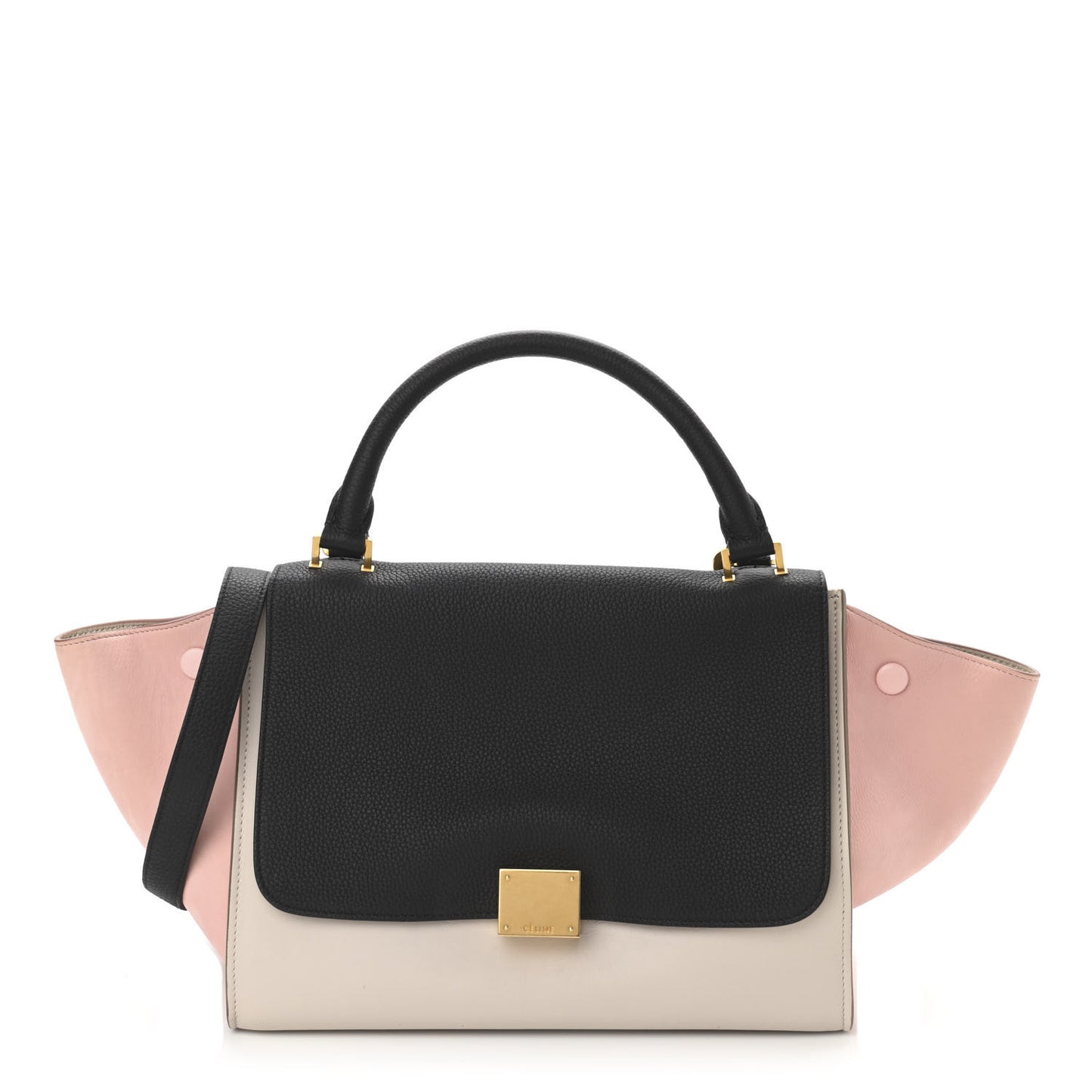 Textured Calfskin Suede Small Tri-Color Trapeze Black