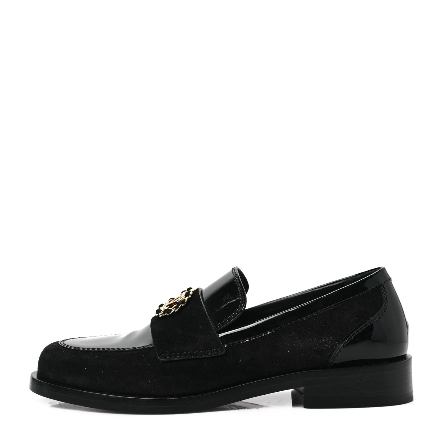 Patent Calfskin Suede Kidskin CC Mocassin Loafers 37 Black