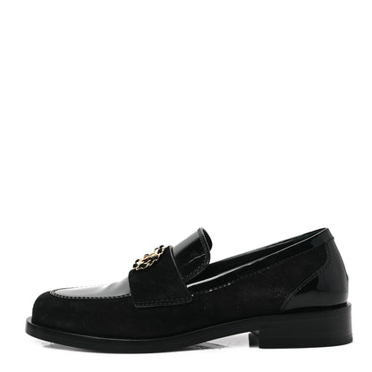 Chanel Patent Calfskin Suede Kidskin CC Mocassin Loafers 37 Black 1 of 8