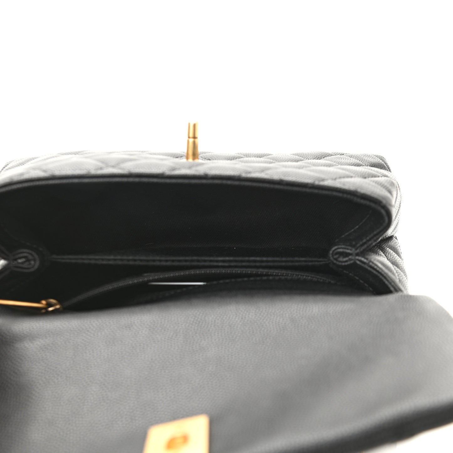 Caviar Lizard Embossed Quilted Mini Coco Handle Flap Black