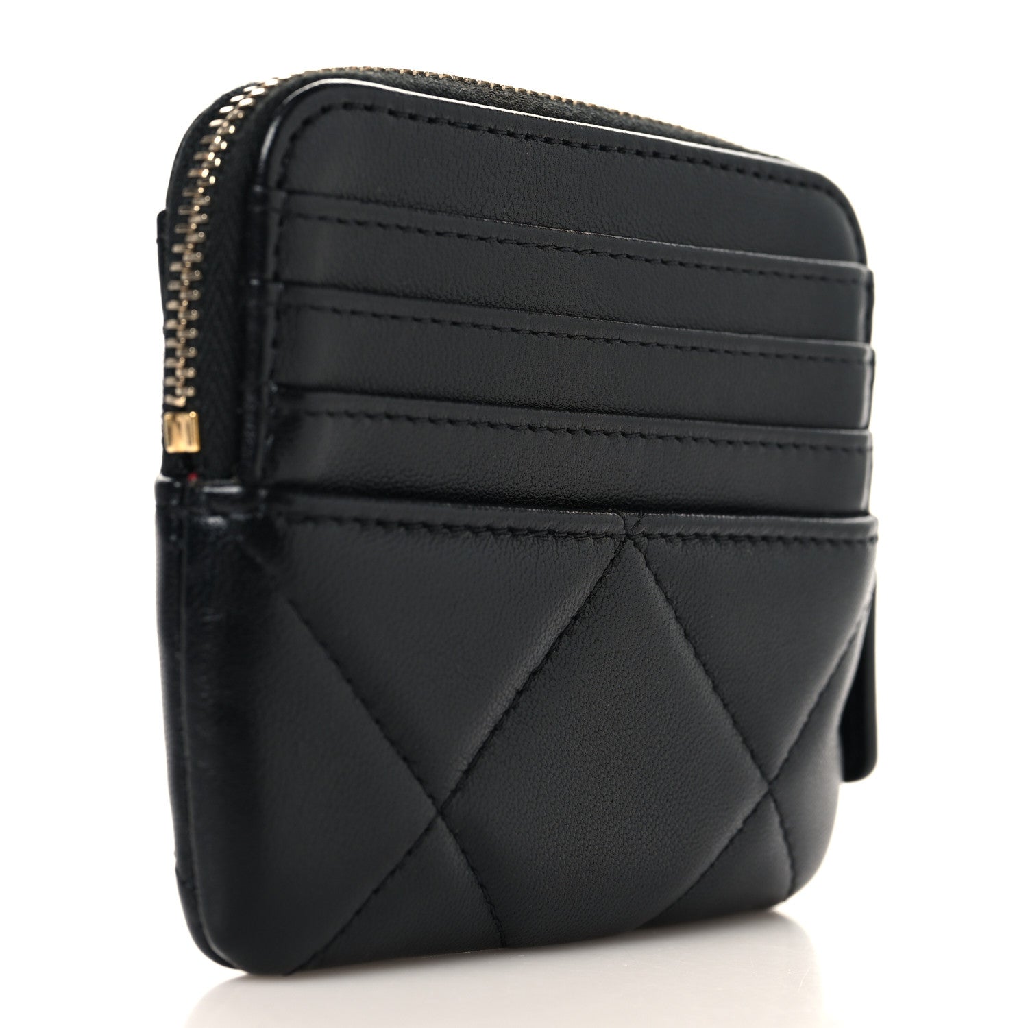 Chanel Lambskin Quilted Chanel 19 Zip Card Holder Wallet Black 3 of 8