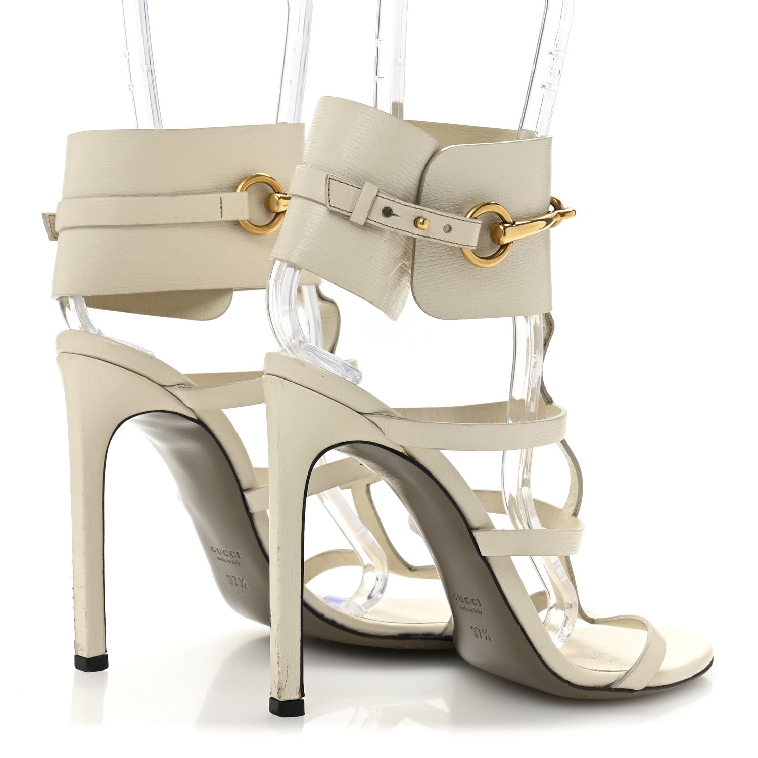 Gucci Calfskin Ursula Ankle Wrap Caged Sandals 37.5 Mystic White 5 of 12